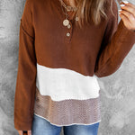 Splicing Buttoned Knitted Long Sleeve Sweater