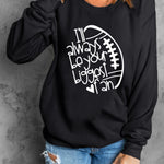 Letter Desert Hat Print Long Sleeve Black Sweatshirt