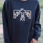 Letter Desert Hat Print Long Sleeve Black Sweatshirt