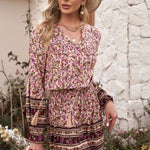 Split V Neck Boho Floral Dress