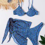 3pcs Leopard Bikini & Sarong Swim Set
