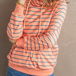 Striped Turtleneck Hoodie with Pocket
