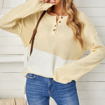 Splicing Buttoned Knitted Long Sleeve Sweater