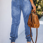 Pocketed Distressed Denim Joggers