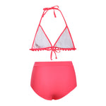 Red Pom Pom Mesh Insert High Waist Bikini
