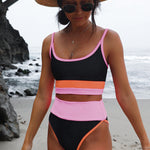 Spaghetti Straps Colorblock Ribbed High Waisted Swimsuit
