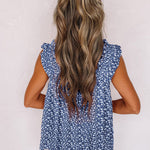 Green Floral Ruffled Straps Flowy Tank Top