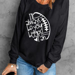 Letter Desert Hat Print Long Sleeve Black Sweatshirt