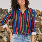 Red Blue Striped Modern Women Shirt