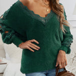 Lace Splicing V Neck Pullover Sweater