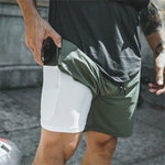 Men's 2 in 1 Running Shorts Jogging Gyms Fitness Training Quick Dry Beach Short Pants Male Summer Sports Casual Workout Bottoms FY9113